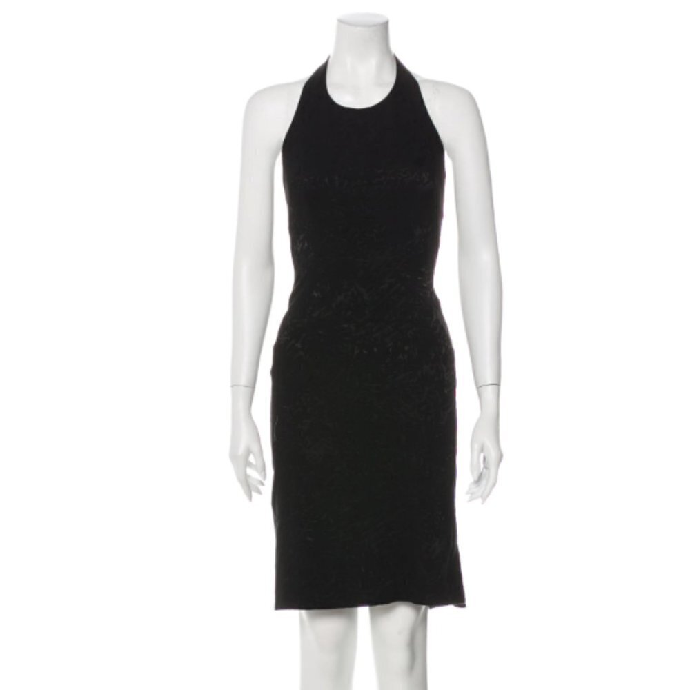 Rachel Zoe Black Velvet Jacquard Textured Halter Neck‎ Open Back Fit Flare Dress